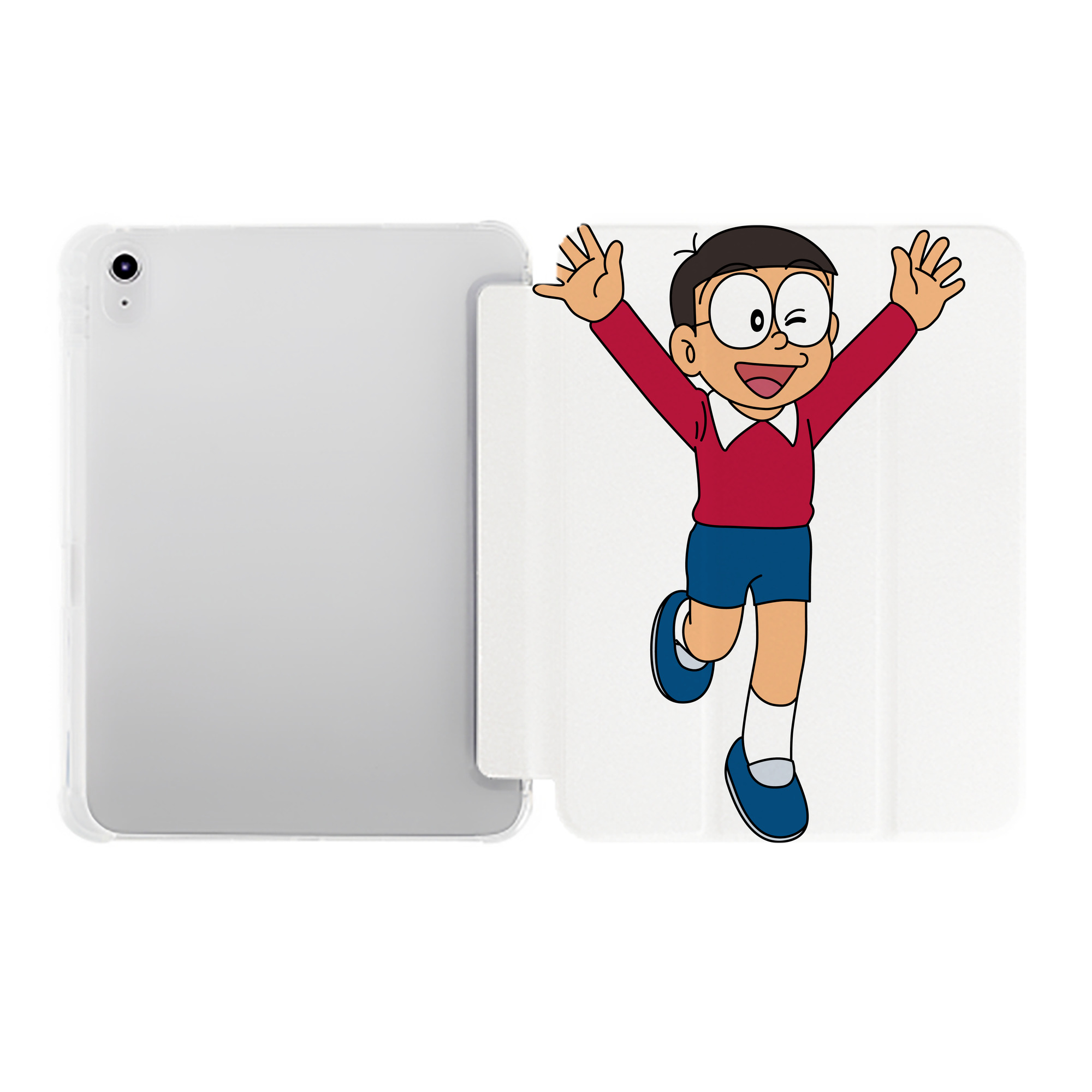 （画像用） ドラえもん 野比 のび太 Doraemon Nobita Nobi IPad ケース ペン収納付き 三つ折りスタンド PUレザー×シリコン 対応機種9.5/10.5/10.9インチ